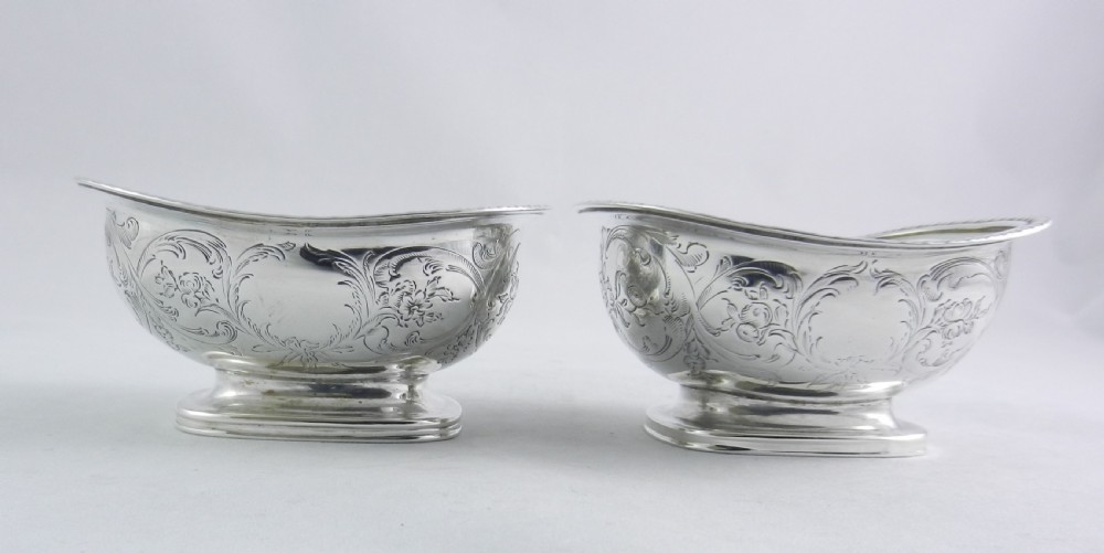 Pair Antique Silver Salts. View III