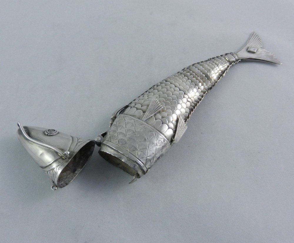 Antique Silver Fish Spice Box. View IV