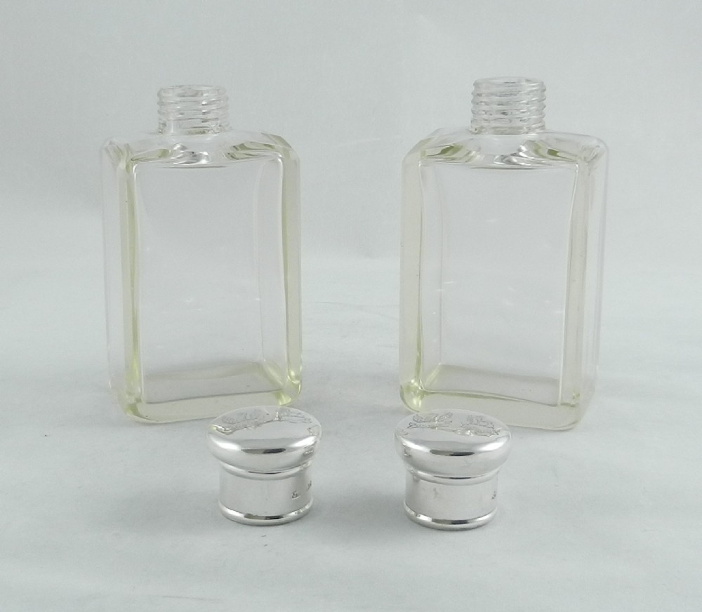 Pair Antique Silver Mounted Perfume Bottles.