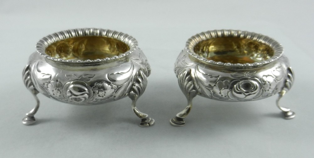 Pair Antique Silver Salts. View II