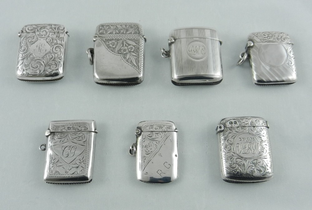 Seven Antique Silver Vestas. 1895 to 1915