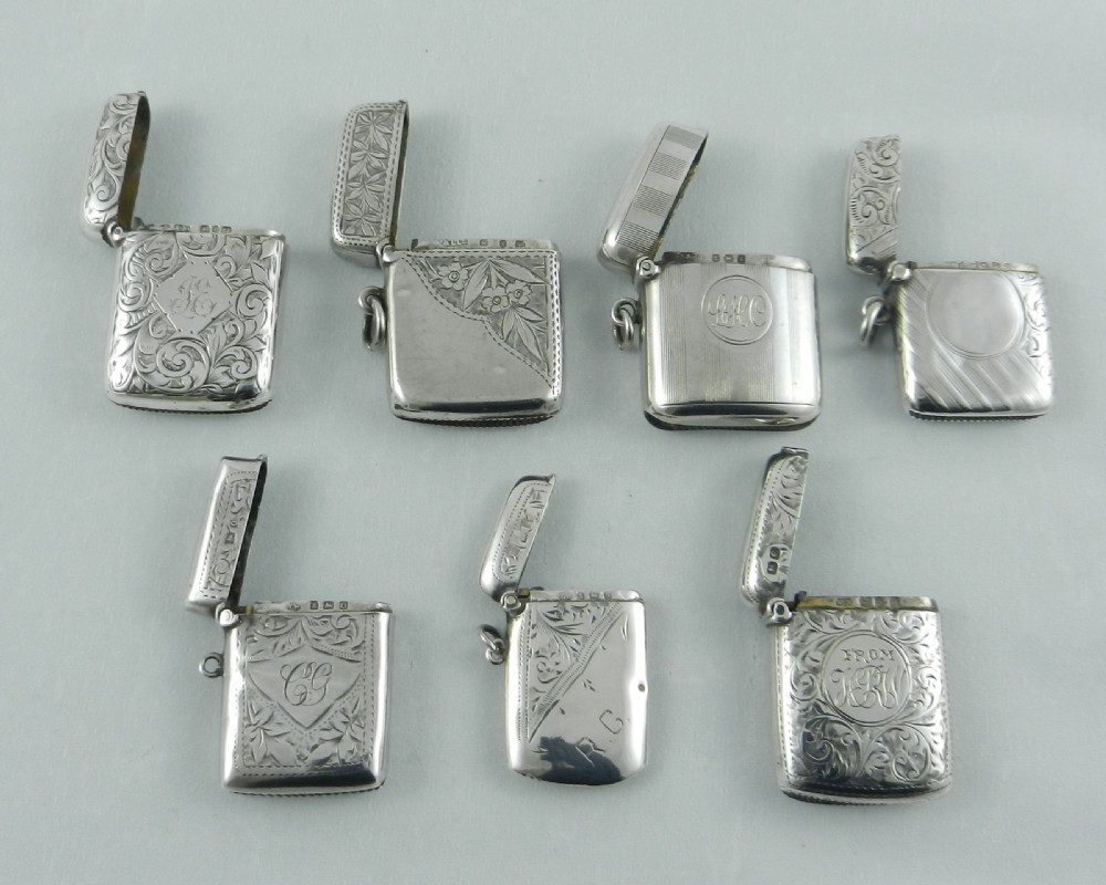 Seven Antique Silver Vestas. 1895 to 1915 View II
