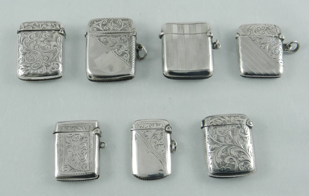 Seven Antique Silver Vestas. 1895 to 1915 View III