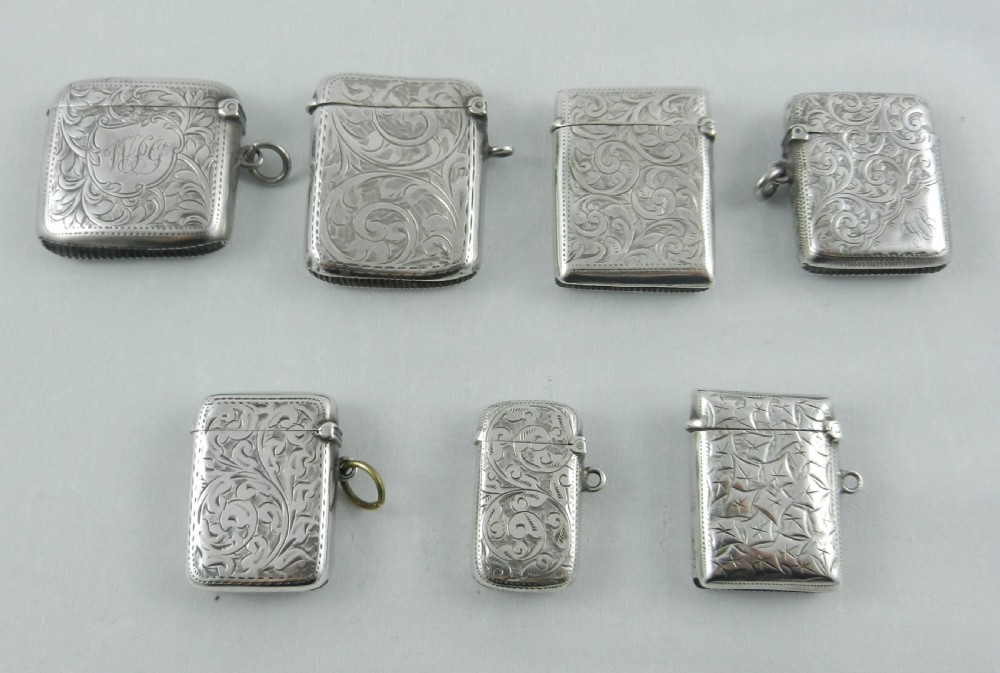 Seven Antique Silver Vestas 1899 to 1908. View III