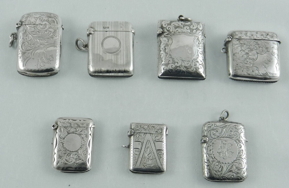 Seven Antique Silver Vestas 1896 to 1919.