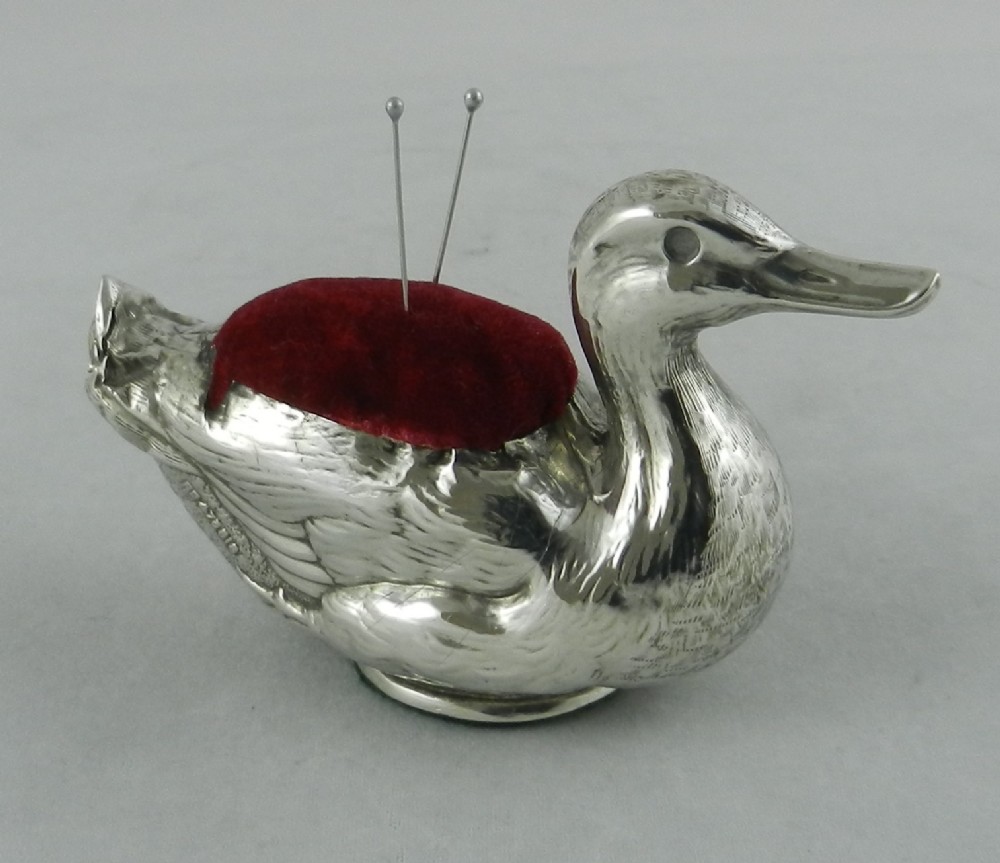 Antique Silver Duck Pin Cushion,