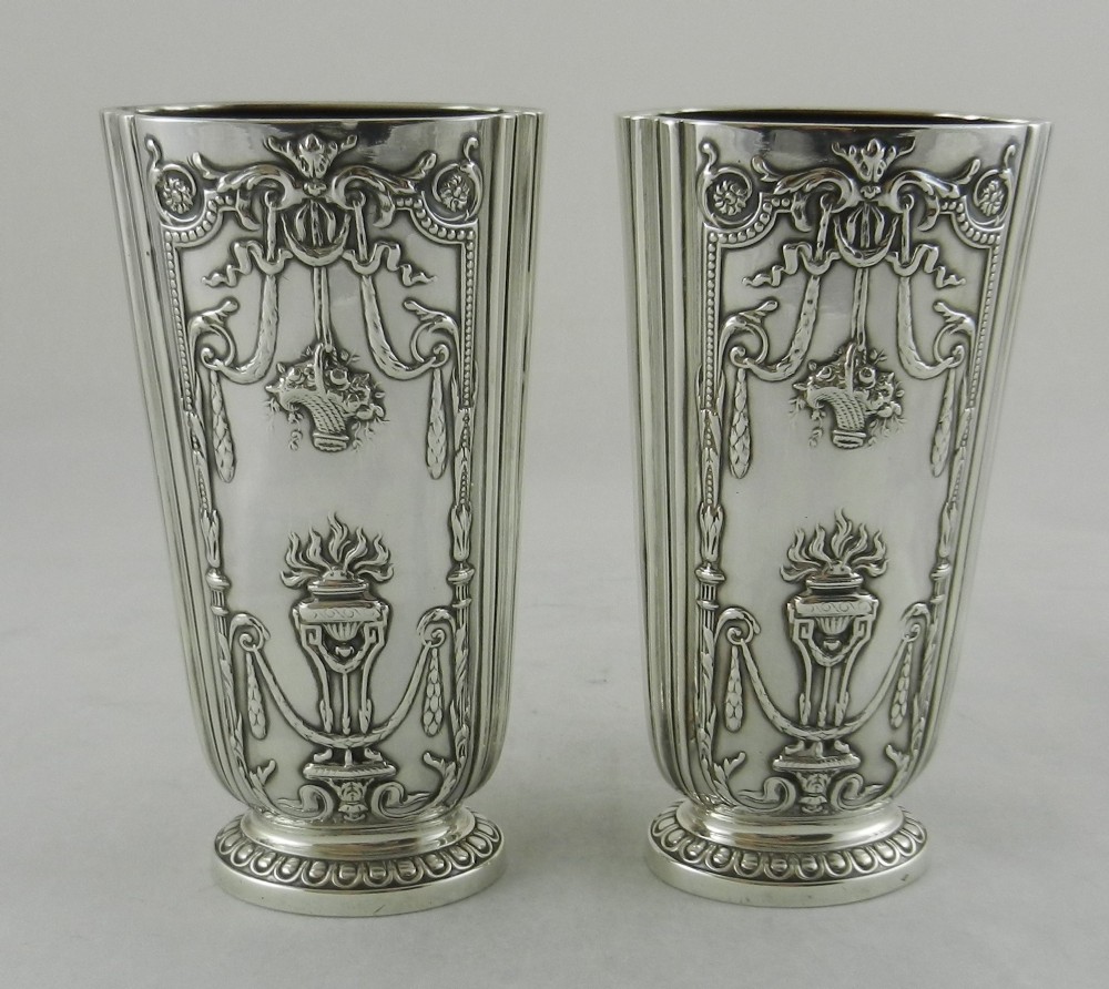 Pair Antique Silver Vases.