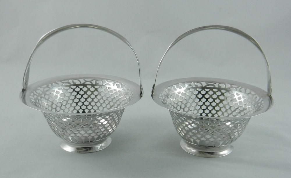 Pair Antique Silver Sweet Baskets.