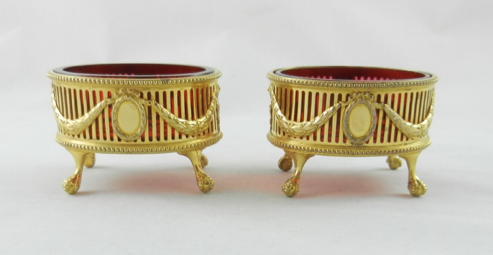 Pair Antique Silver Gilt Salts.