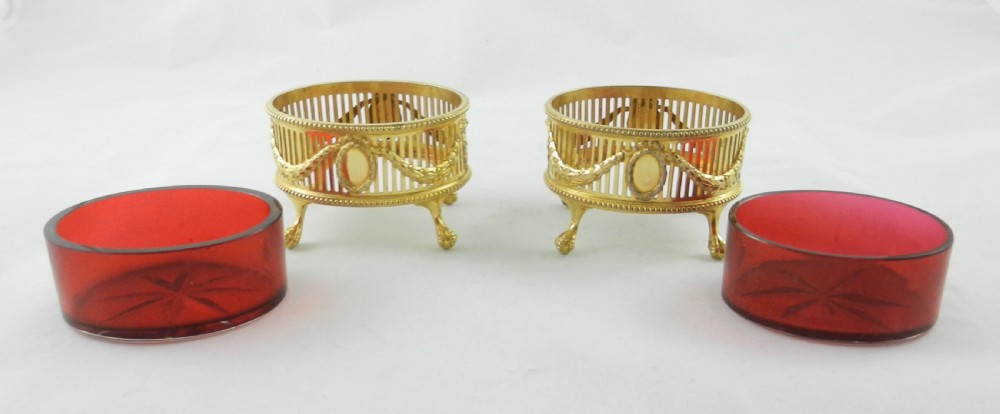 Pair Antique Silver Gilt Salts. View III