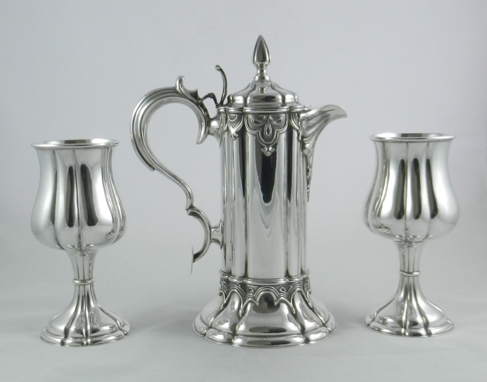 Antique Silverplated Flagon & Goblets.
