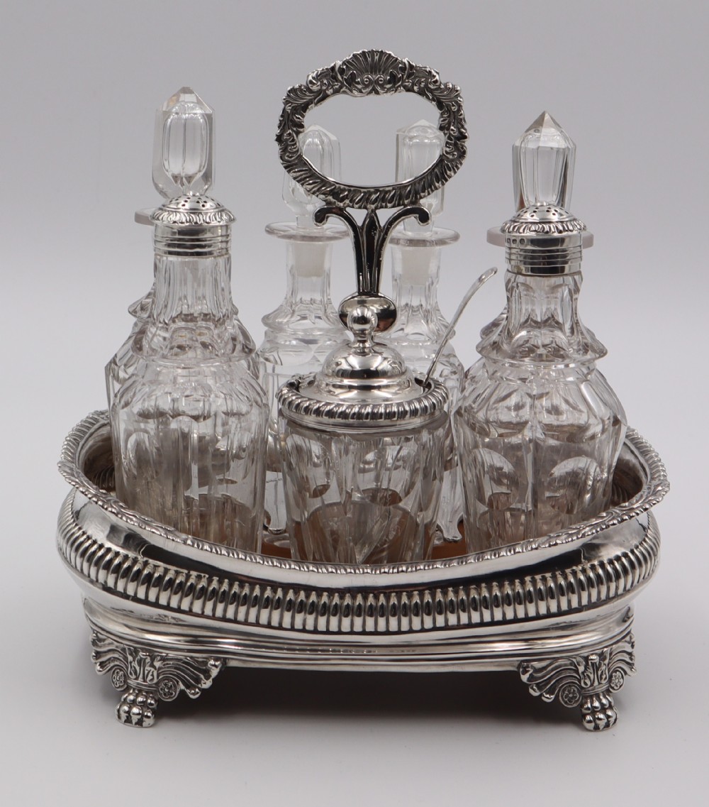 Antique Silver Seven Bottle Cruet.