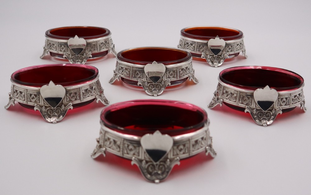 Set Of Six Antique Silver Salts.