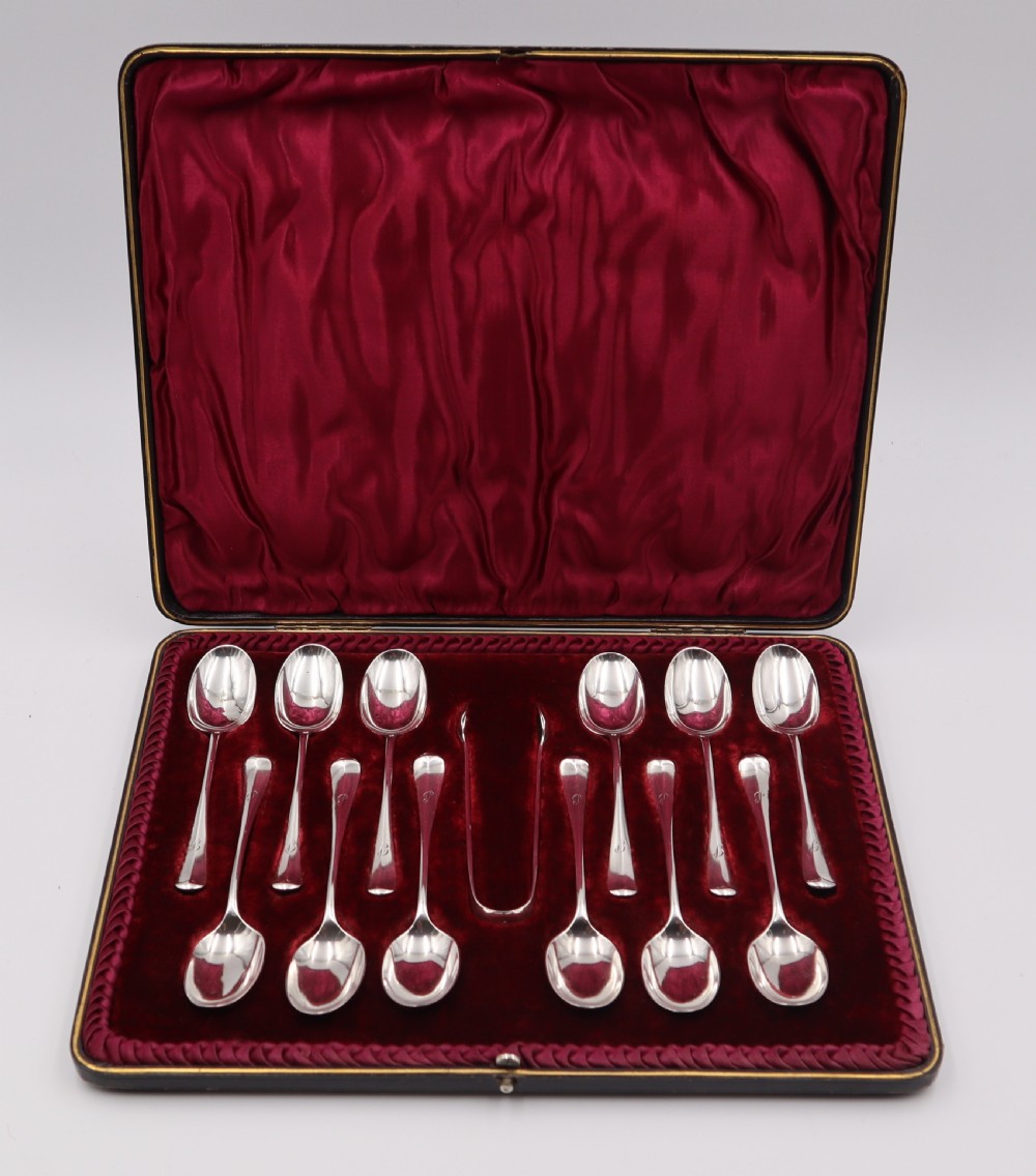 Antique Silver Tea Spoons & Tongs.