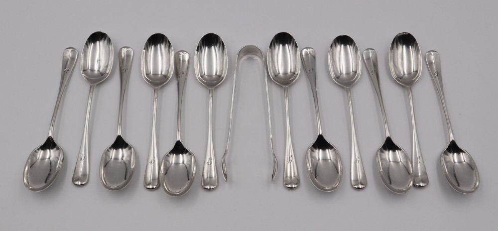 Antique Silver Tea Spoons & Tongs. View II