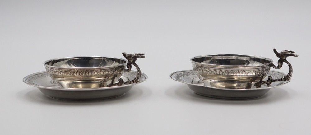 Pair Of Silver Cups & Saucers.