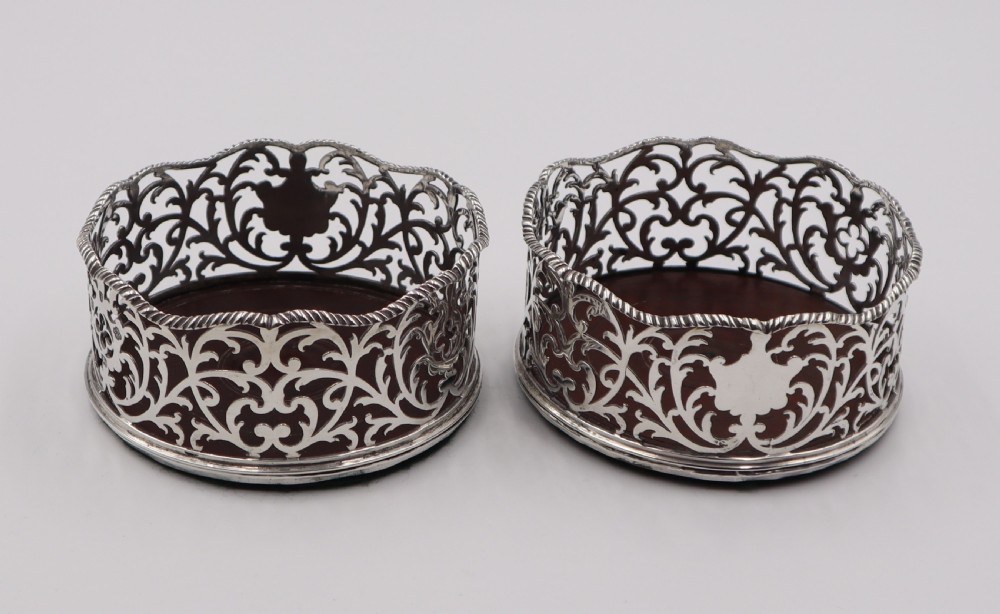 Pair Antique Silver Wine Coasters. View II