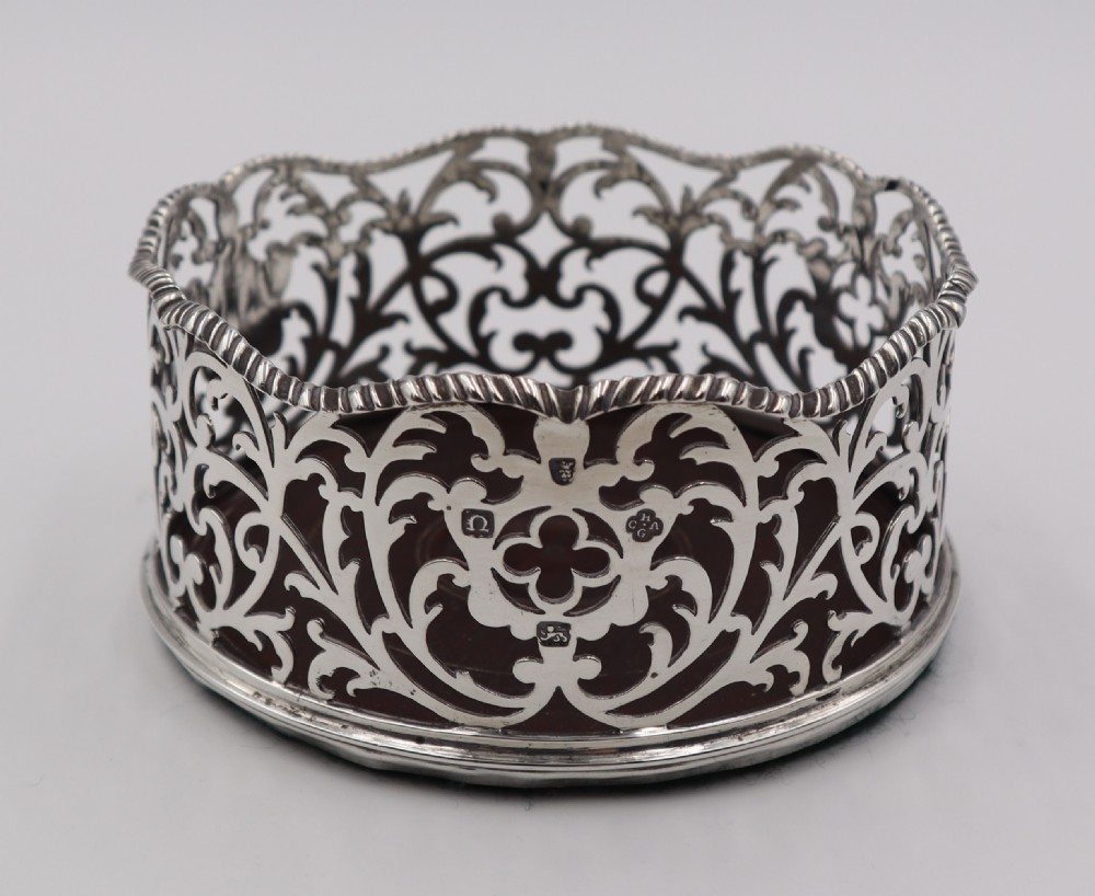 Pair Antique Silver Wine Coasters. View IV