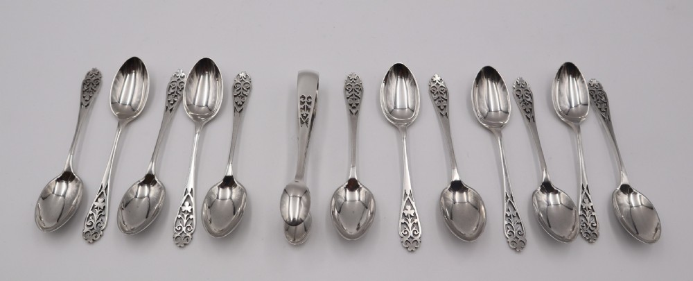 Antique Silver Spoons & Sugar Tongs. View II