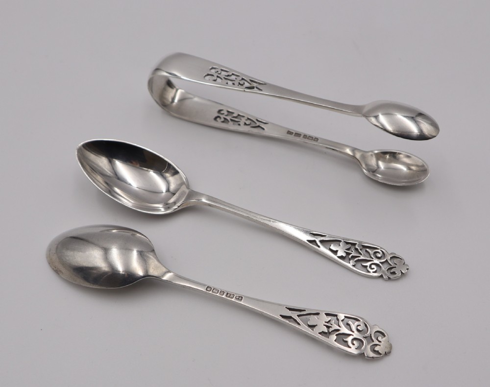Antique Silver Spoons & Sugar Tongs. View III