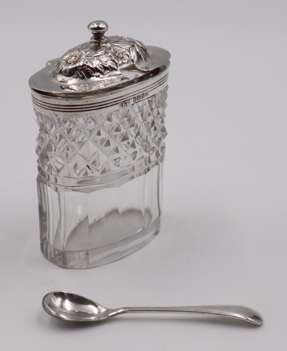 Antique Silver & Cut Glass Mustard Pot. View III