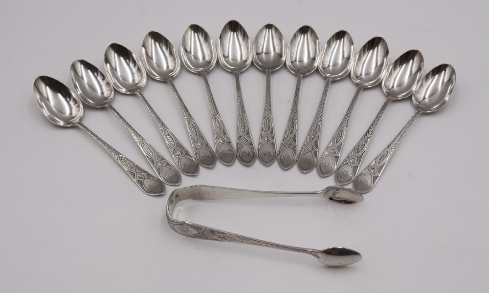 Antique Scottish Silver Spoons & Sugar Tongs.