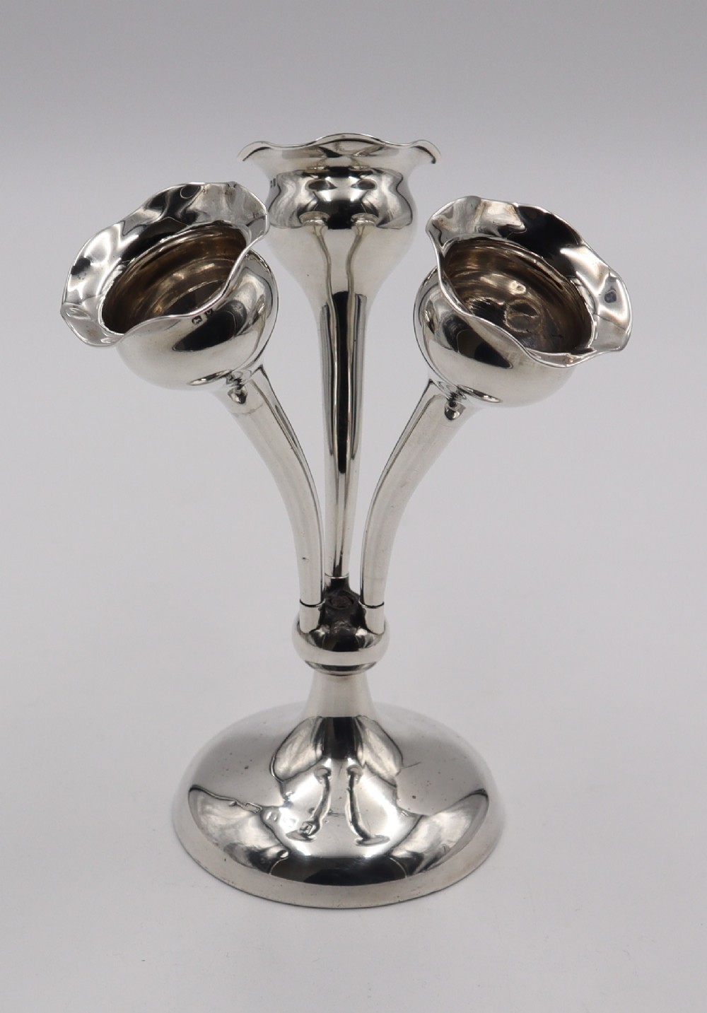 Antique Silver Triple-Bud Vase.