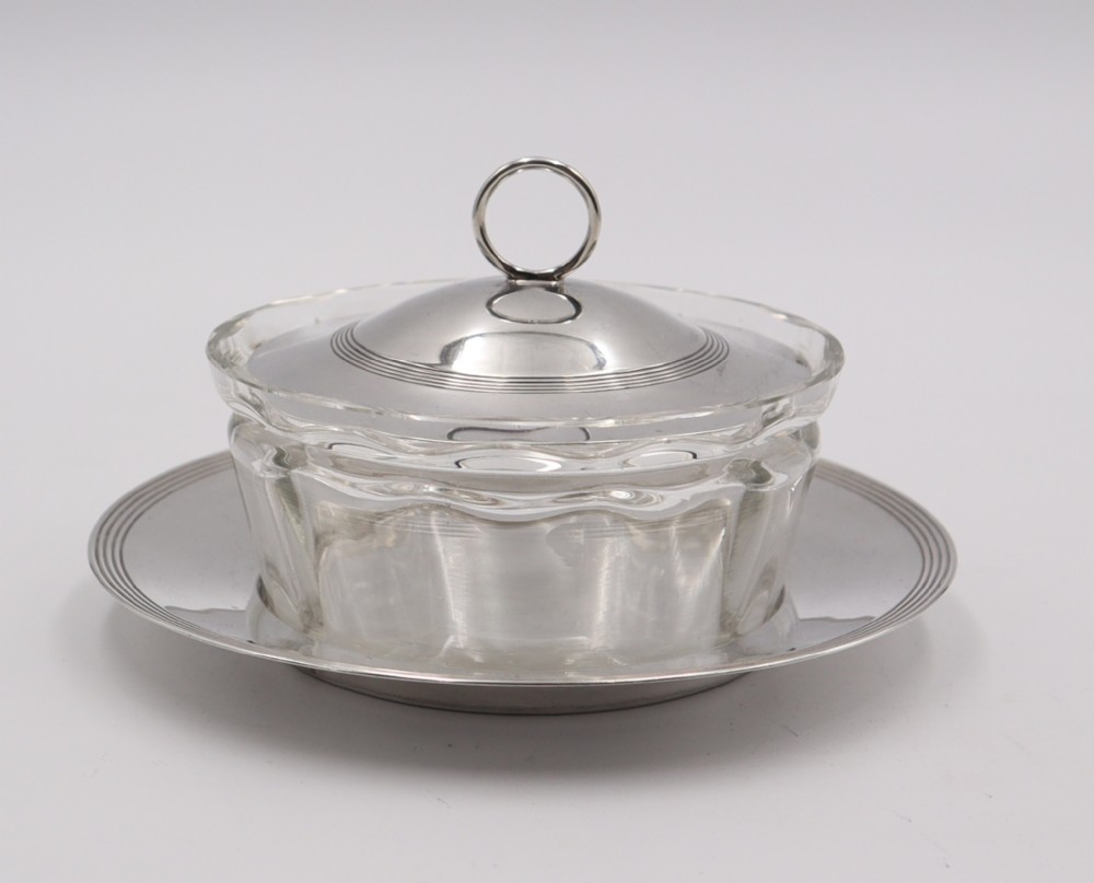 Antique Silver & Glass Butter Dish.