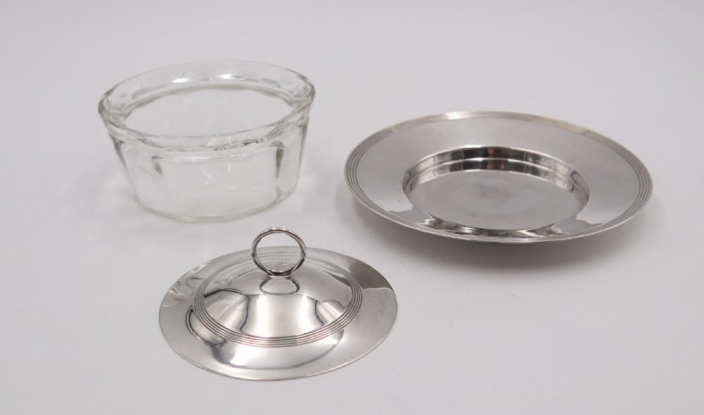 Antique Silver & Glass Butter Dish. View III