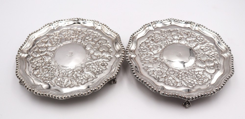 Pair Of Antique Silver Salvers.