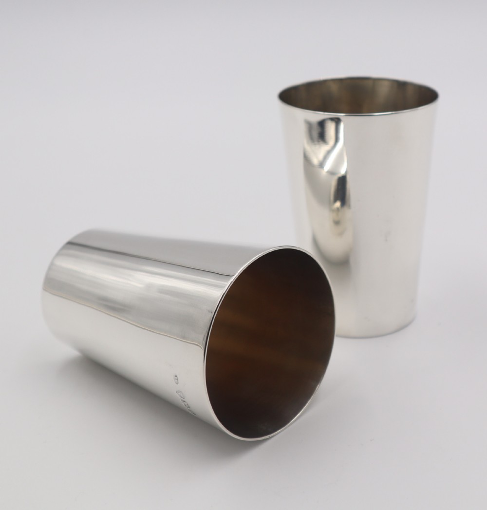 Pair Antique Silver Beakers. View II