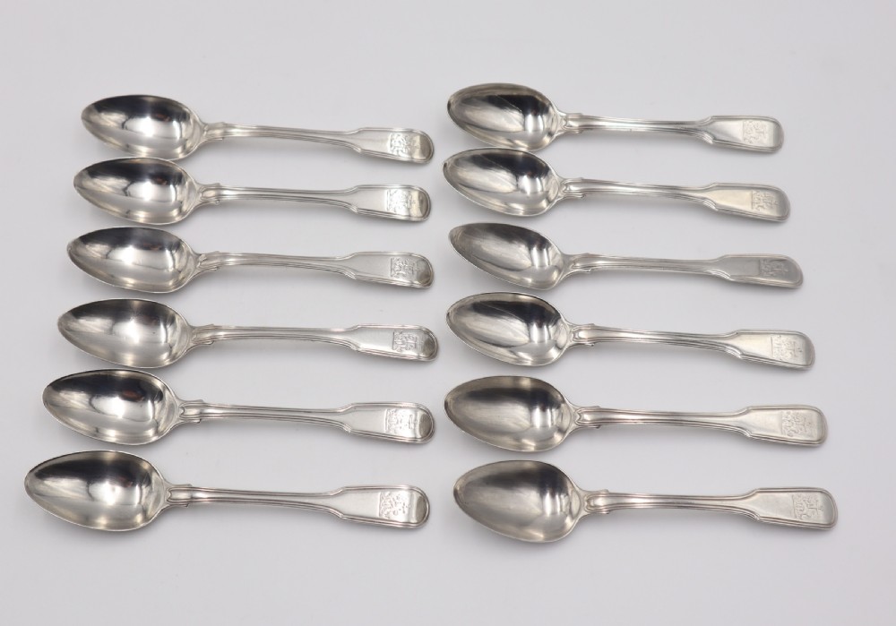 Set Of Twelve Antique Silver Tea Spoons.