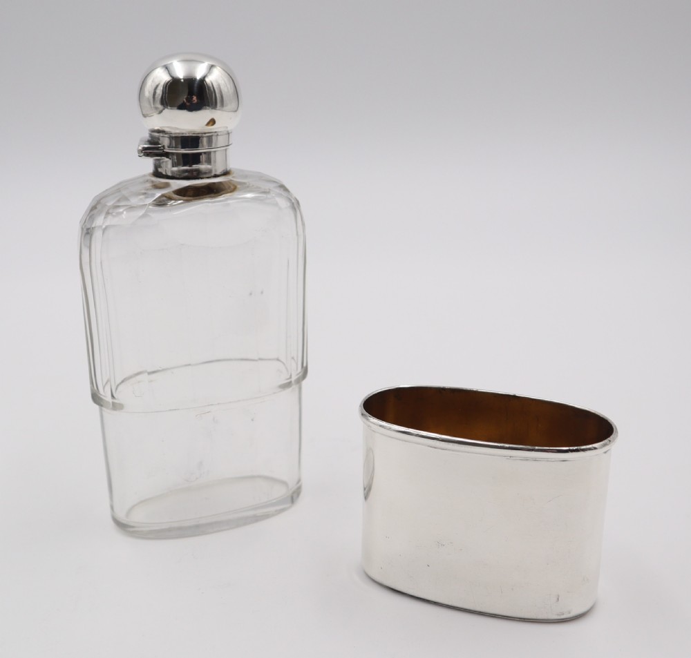Antique Silver & Glass Spirit Flask. View IV