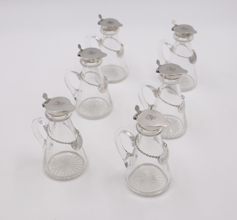 Set Of Six Silver Mounted Whisky Noggins.
