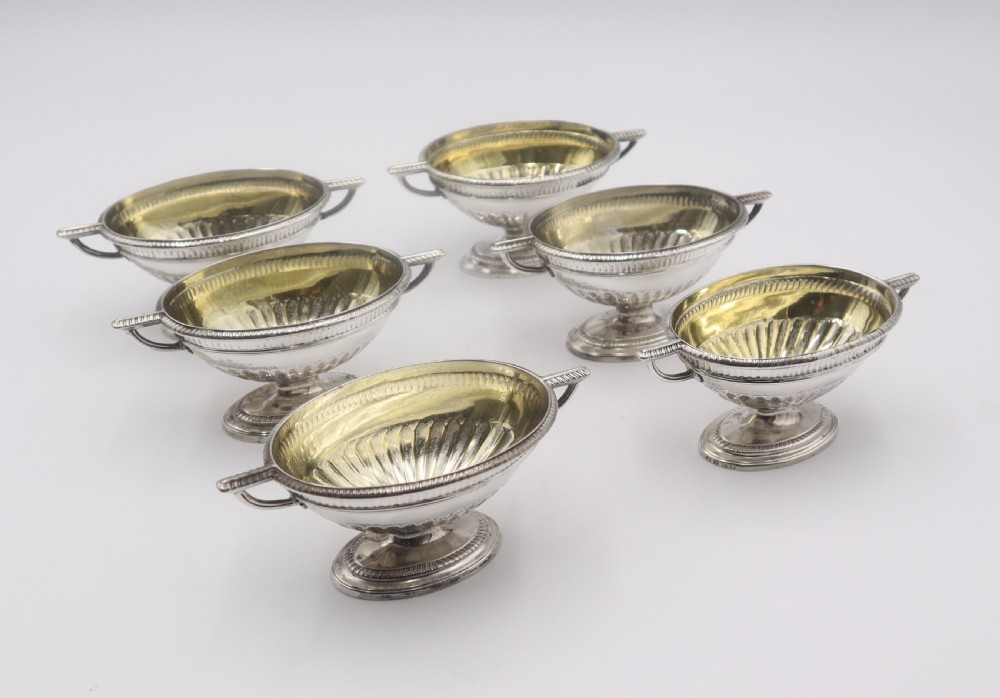 Set Of Six Heavy Cast Antique Silver Salts. View II