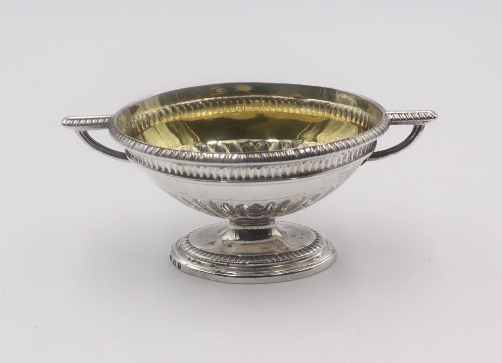 Set Of Six Heavy Cast Antique Silver Salts. View V