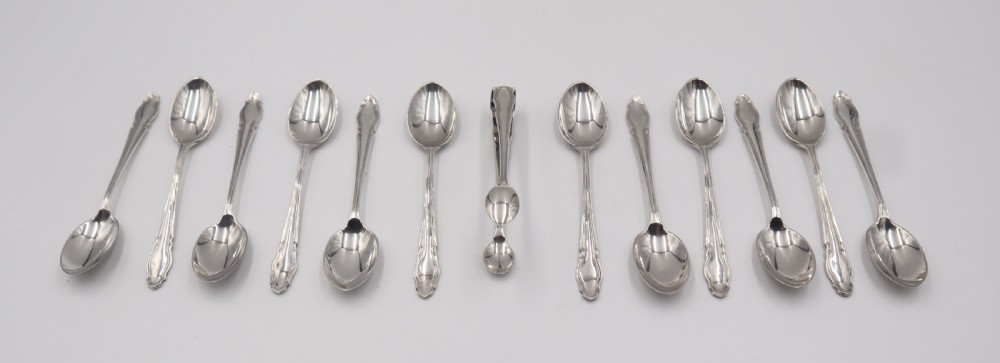 Cased Set Of 12 Silver Spoons & Tongs. View V