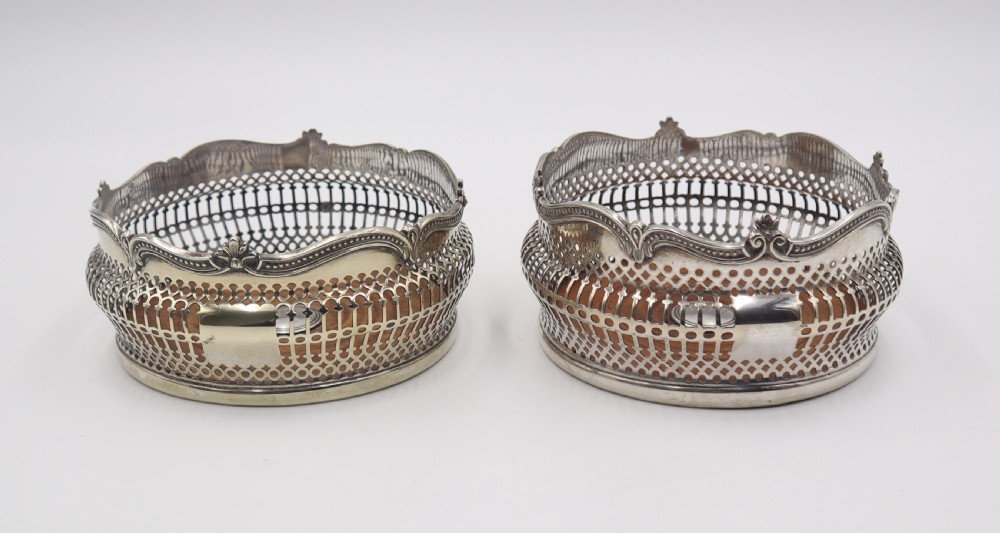Pair Antique Silverplated Coasters. View II