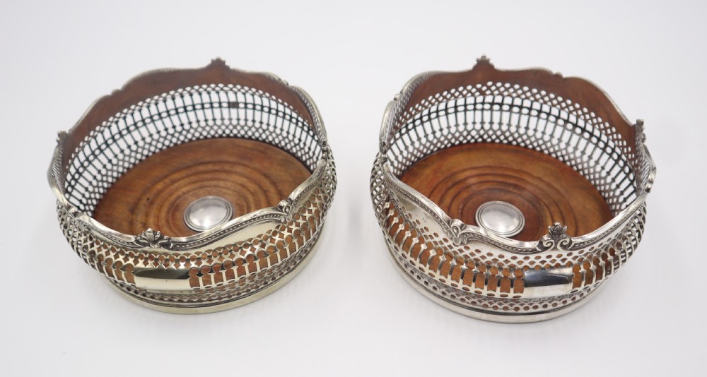 Pair Antique Silverplated Coasters. View III