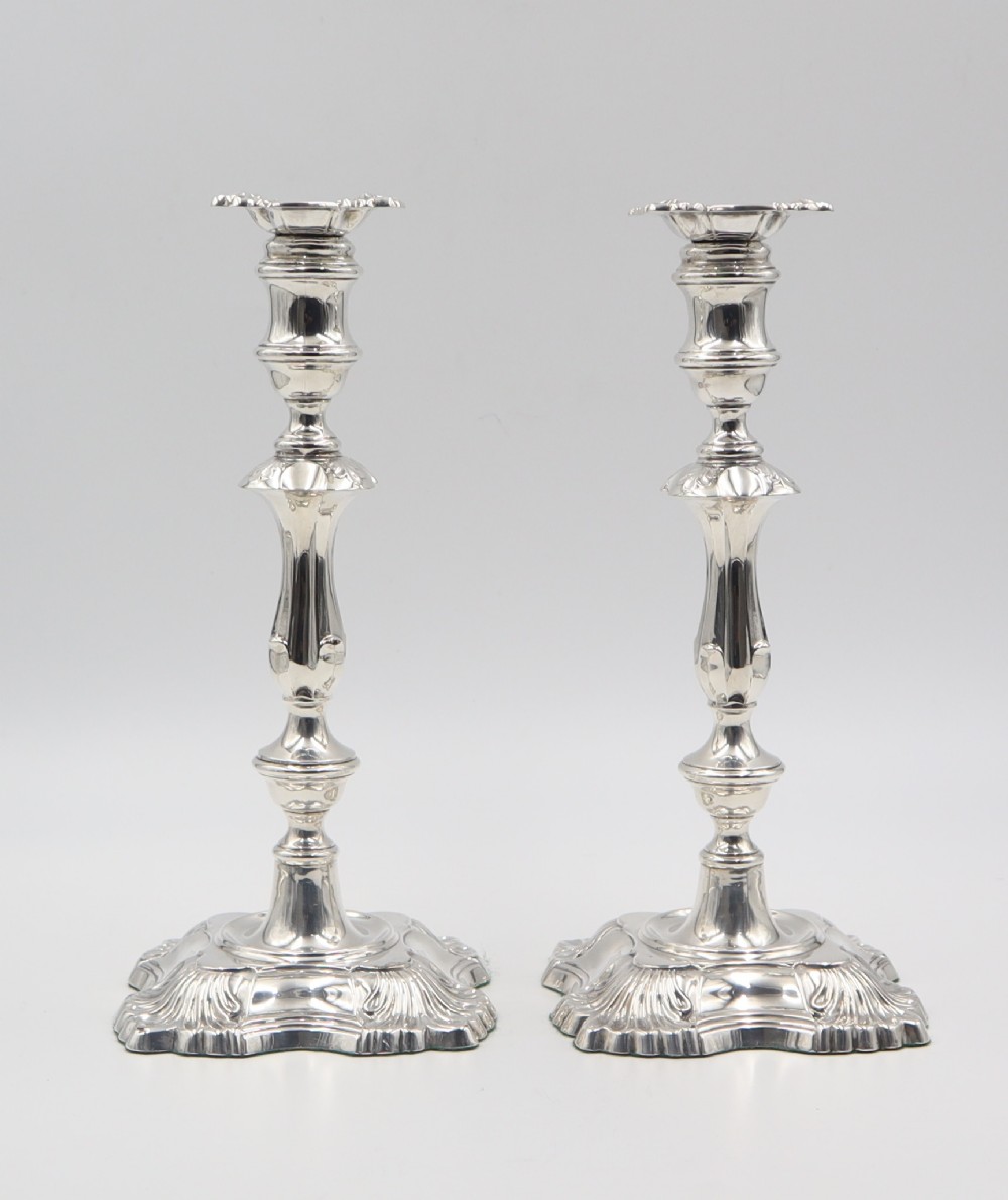 Pair Antique Silver 30cm Candlesticks.