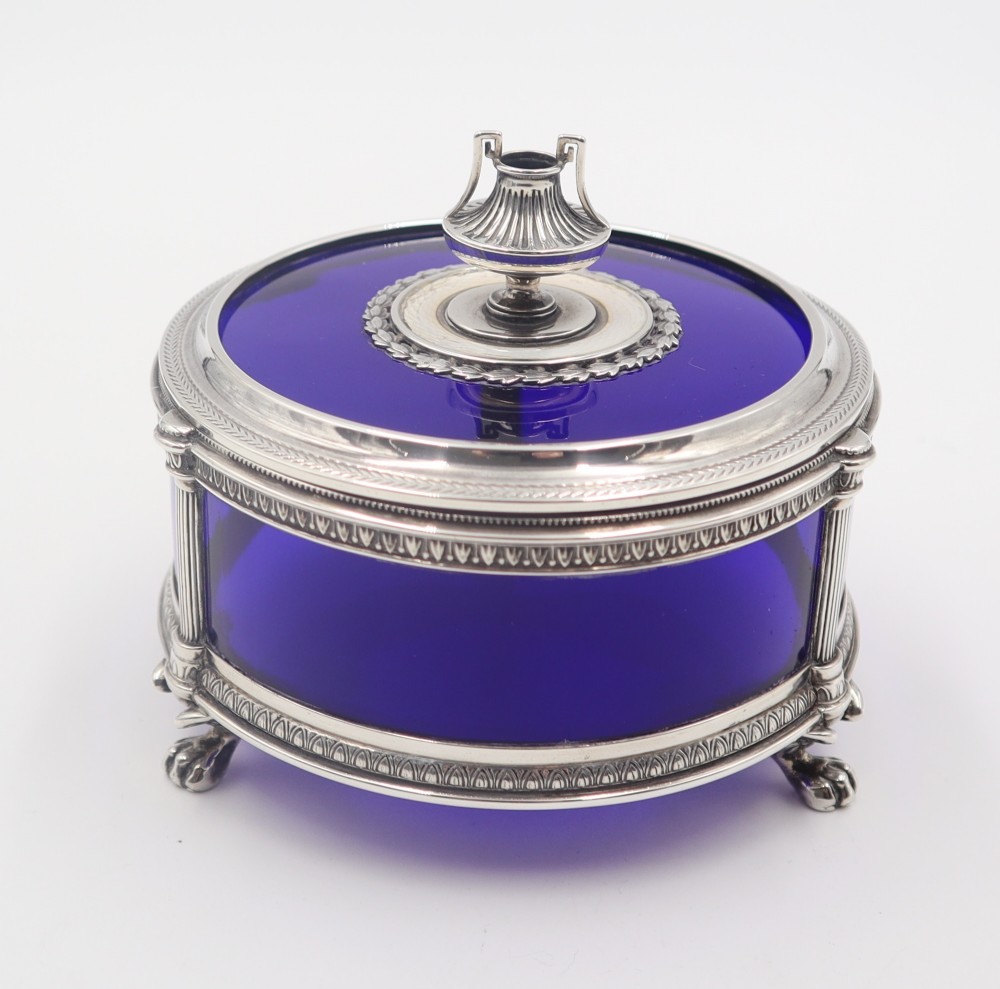 Antique Silver Glass & Enamel Pot.