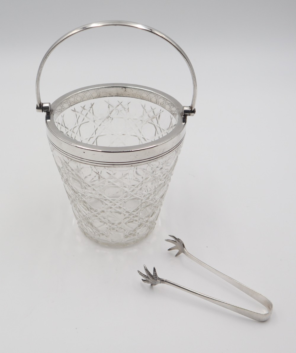 Antique Silverplate & Cut Glass Ice Bucket.