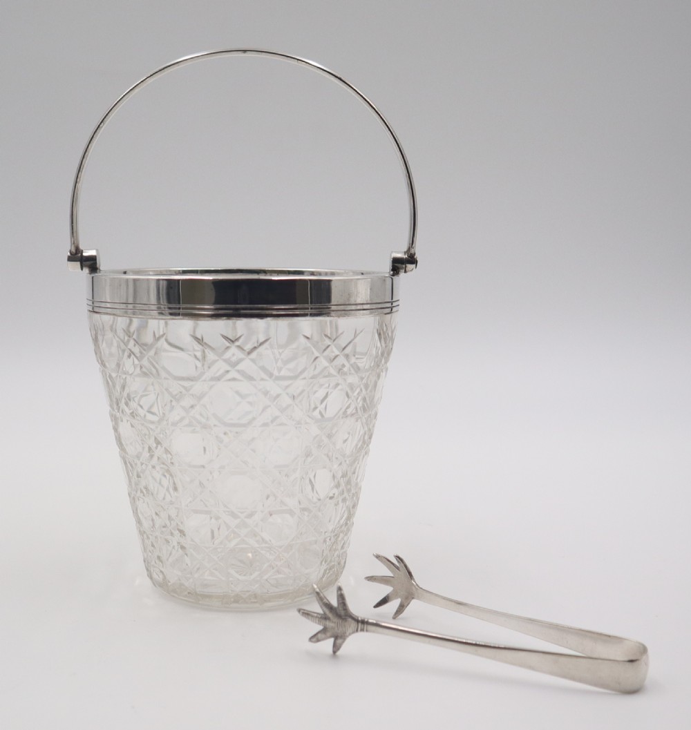 Antique Silverplate & Cut Glass Ice Bucket. View II