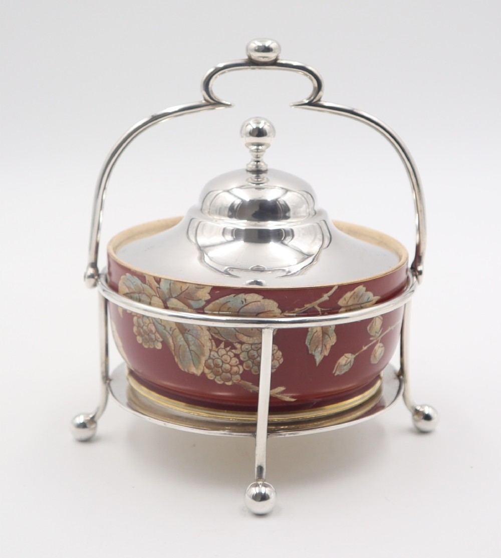 Antique Silverplate & Pottery Butter Dish.