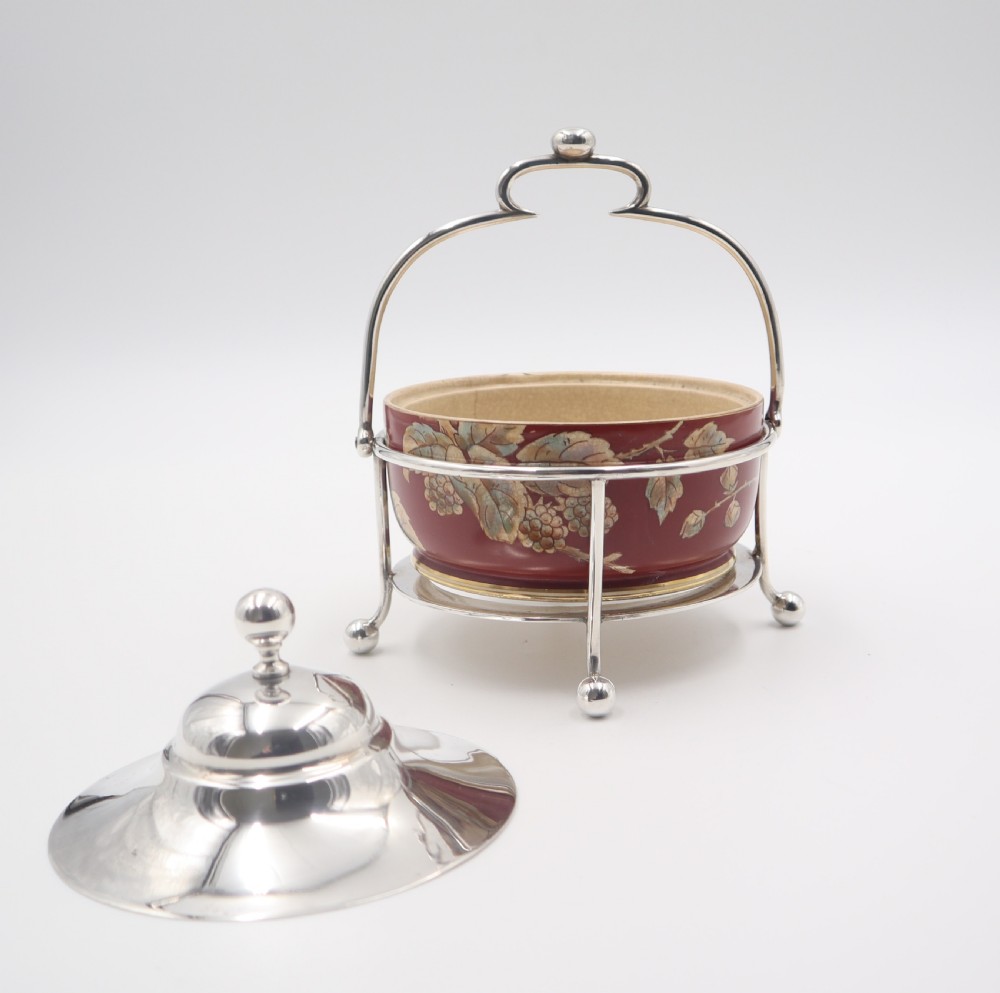 Antique Silverplate & Pottery Butter Dish. View II