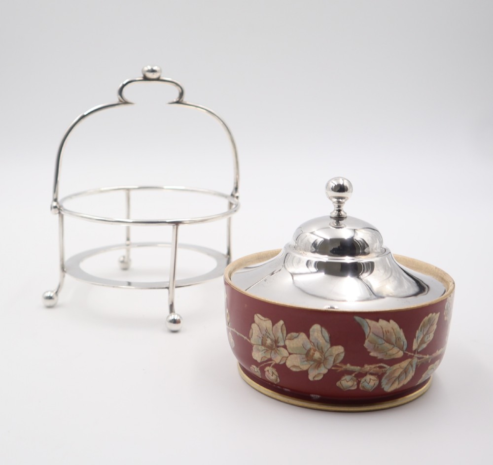 Antique Silverplate & Pottery Butter Dish. View III