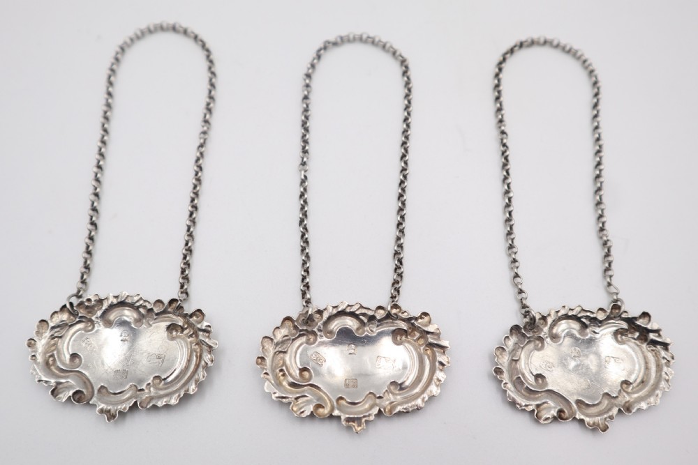 Set Of Antique Silver Decanter Labels. View II