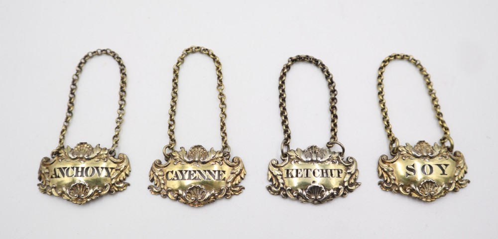 Antique Silver-Gilt Sauce Labels.