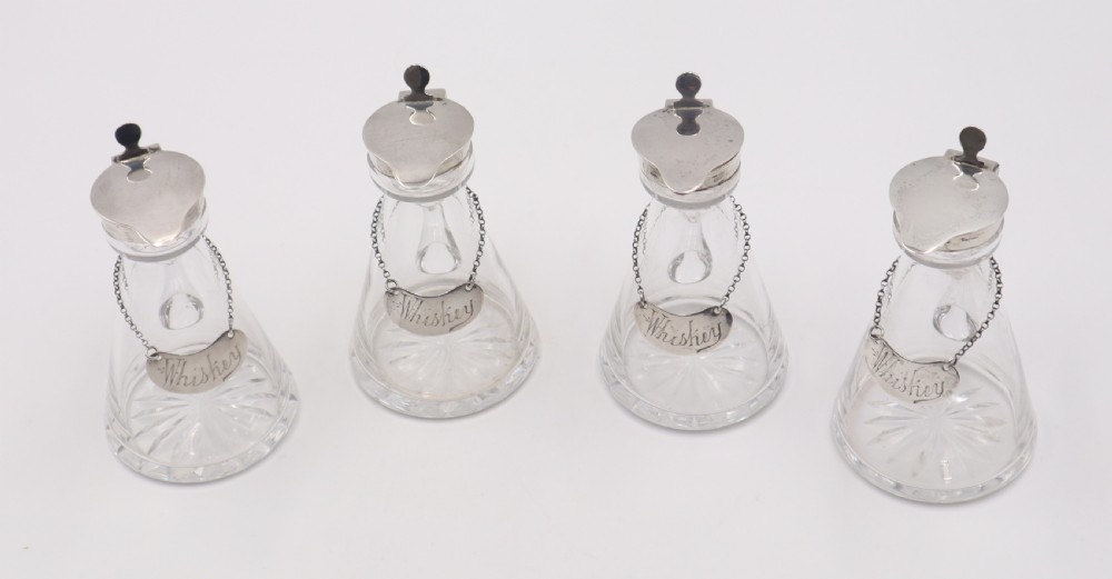 Set Of Silver Mounted Glass Whiskey Noggins.