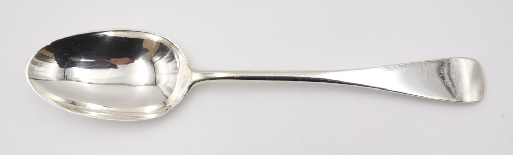 A complete antique silver cutlery set comprising table knives, forks, soup spoons, dessert spoons, and teaspoons arranged neatly on a white background. View VIII